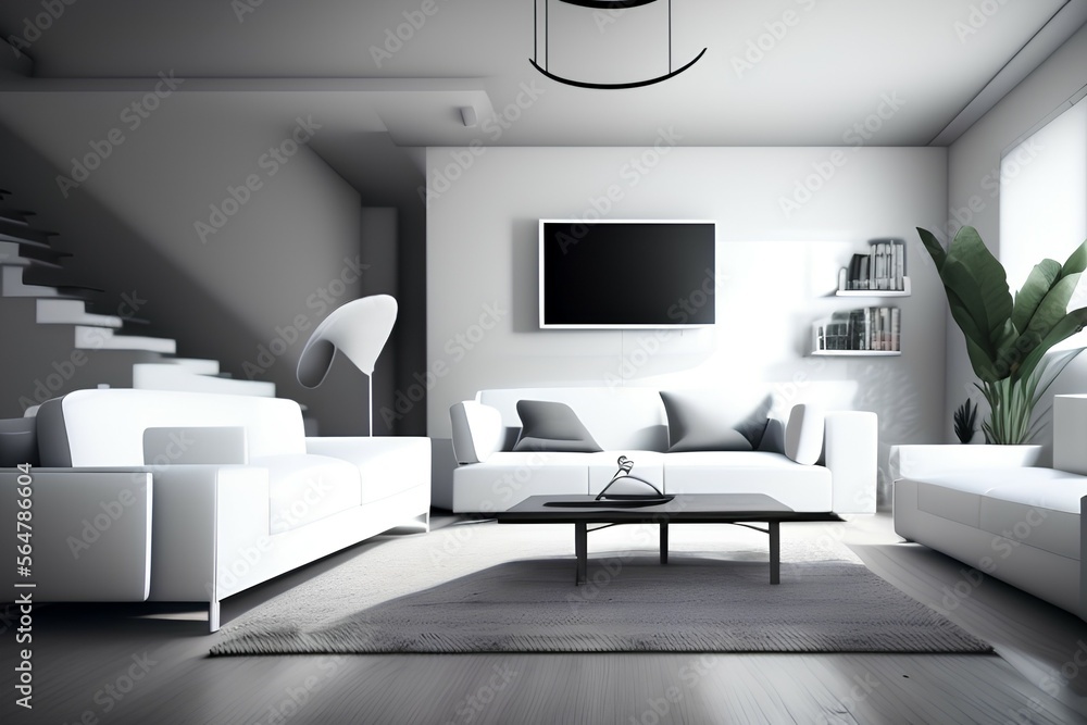 White wall living room have sofa and decoration - generative ai White wall living room have sofa and decoration - generative ai