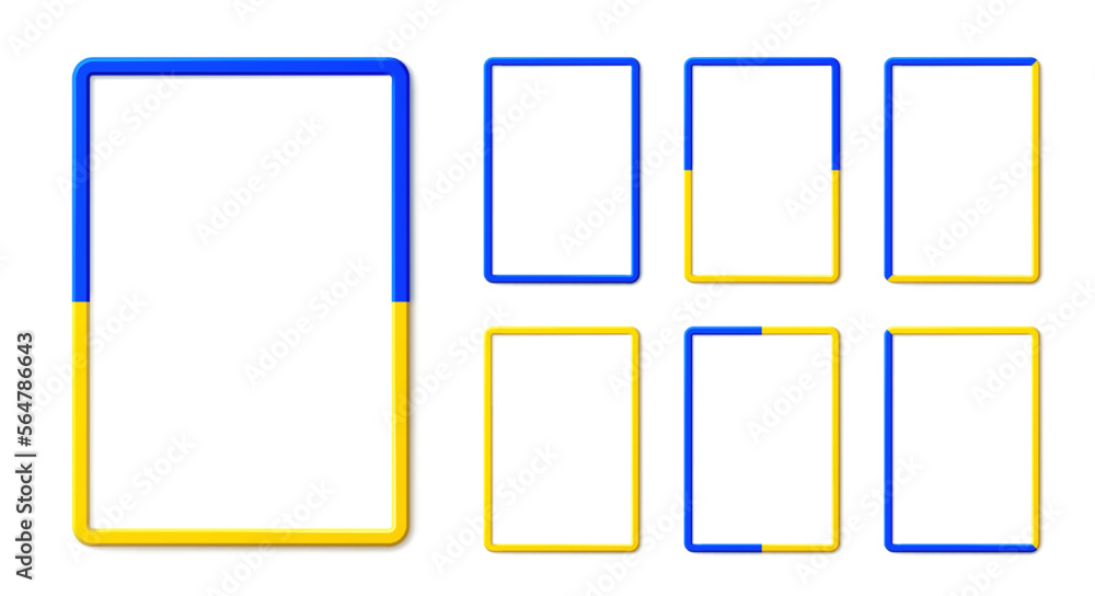 Thin vertical frame with shadow in Ukrainian flag colors for Ukraine support. Vector 3d graphic illustration. Blank portrait border with rounded corners is a patriotic marketing presentation concept Thin vertical frame with shadow in Ukrainian flag colors for Ukraine support. Vector 3d graphic illustration. Blank portrait border with rounded corners is a patriotic marketing presentation concept
