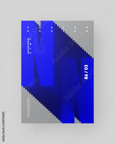 Abstract Posters Design kit. Vertical A4 format. Modern placard collection. Strict and discreet brochure. Blue letter, 3D type illusion. Impossible figure.