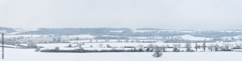 Winter panorama of british landscape in South East England 