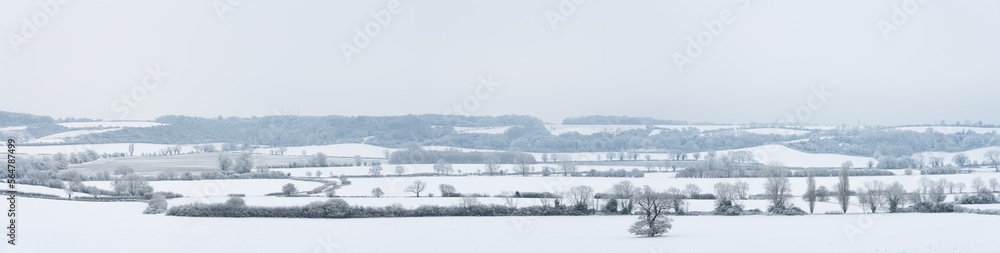 Winter panorama of british landscape in South East England Winter panorama of british landscape in South East England