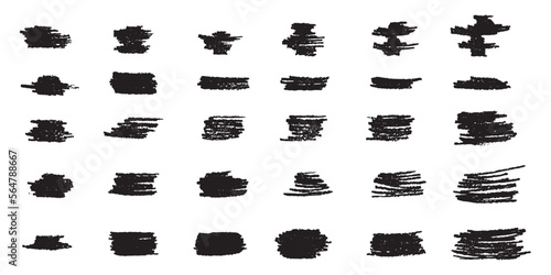 Brush stroke hand drown elements set. Vector stock illustration isolated on white backgrounds for design template poster, flyer, banner, package product, decoration photo book, album. 