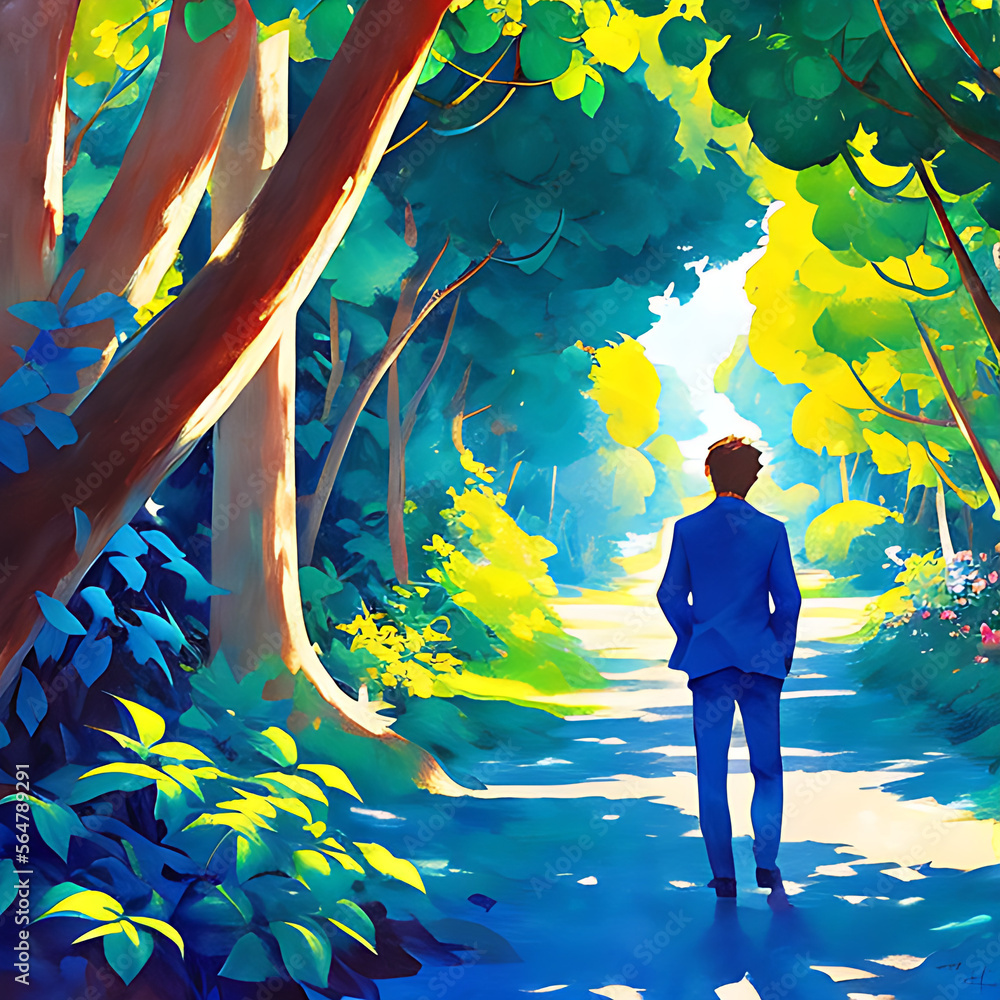 paisaje-de-anime-en-bosque-de-chico-junto-a-gato-paseando-ai