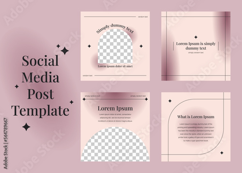 Set of aesthetic minimal square banner template for social media post. Editable microblog carousel slides template collection. Pastel pink gradient backdrops. Trendy backgrounds