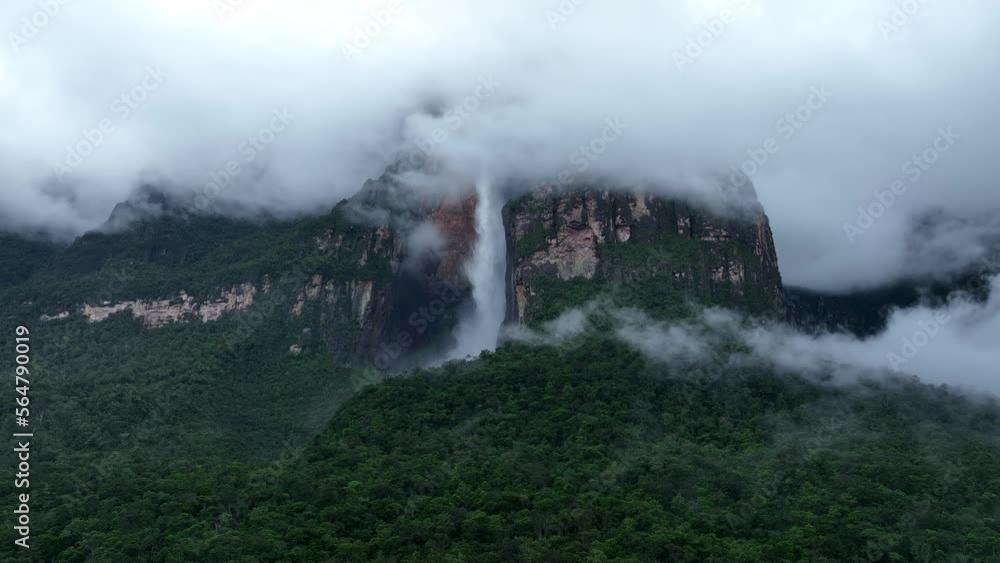 Drone view of Angel Falls which is the world's tallest waterfall, Canaima, Venezuela. Drone view of Angel Falls which is the world's tallest waterfall, Canaima, Venezuela.