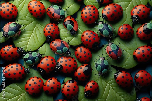 Many ladybugs, created with Generative AI technology