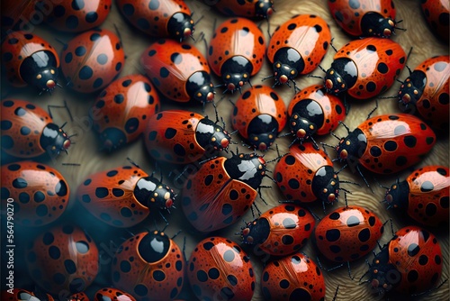 Many ladybugs, created with Generative AI technology