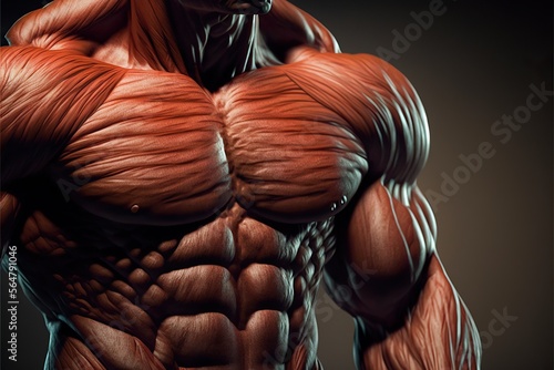 Muscles close up, male torso, body building, created with Generative AI technology