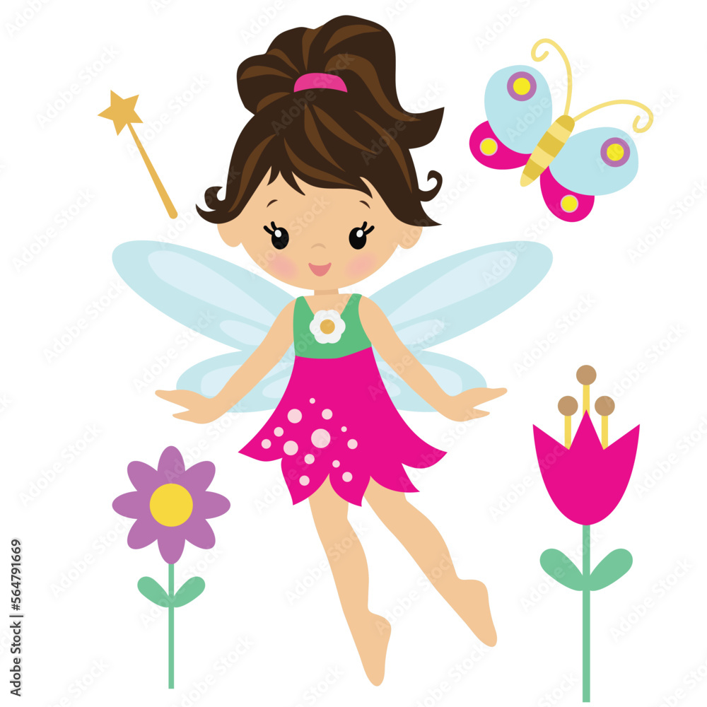 Pretty garden fairy vector cartoon illustration Pretty garden fairy vector cartoon illustration