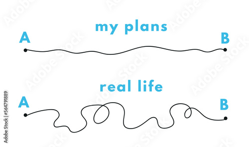 Path concept. Plans in real life. Point b and a. Find real way distance. Flat graphic vector illustrations isolated