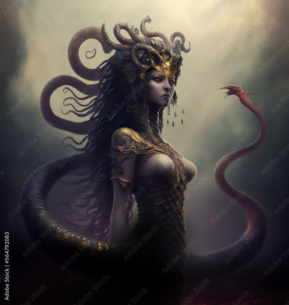 Shahmaran (Queen of Snakes) is a creature with inherent goodness. Turkish  Medusa, Shahmaran or Shah Maran Drawing Mythological figure from Anatolia  Snake Lady. generative ai Stock Illustration
