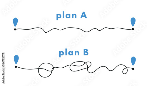 Path concept. Plans in real life. Point b and a. Find real way distance. Flat graphic vector illustrations isolated