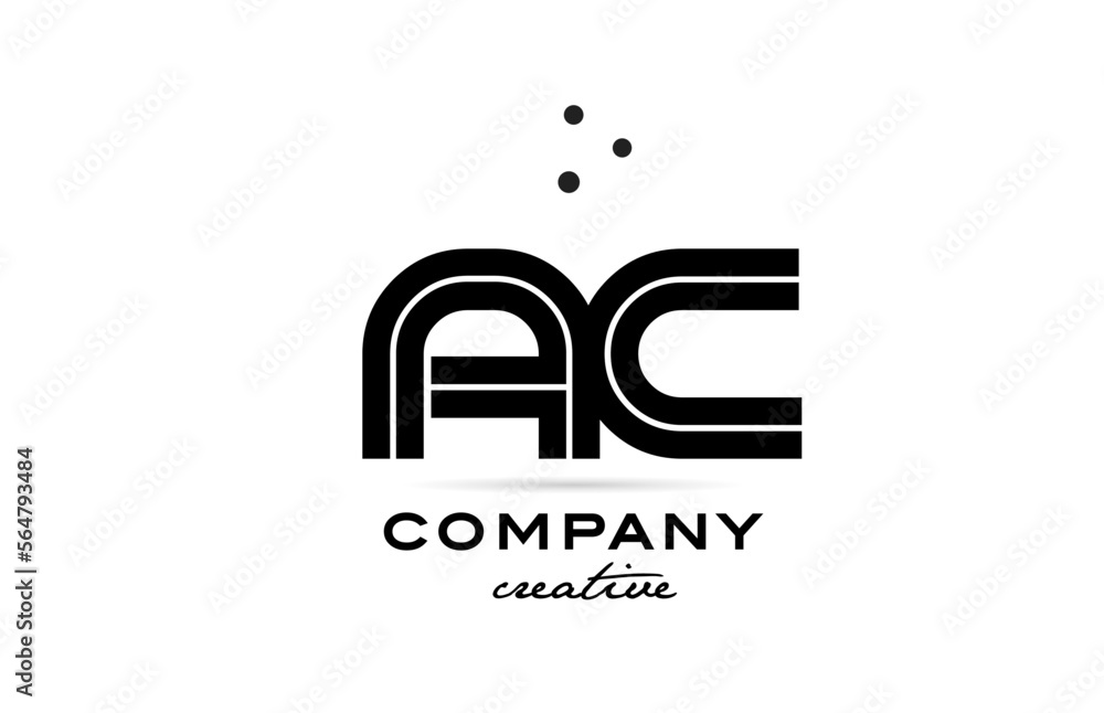 AC black and white combination alphabet bold letter logo with dots. Joined creative template design for company and business AC black and white combination alphabet bold letter logo with dots. Joined creative template design for company and business