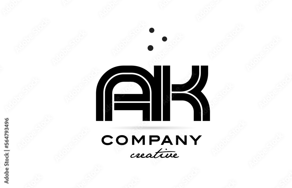 AK black and white combination alphabet bold letter logo with dots. Joined creative template design for company and business AK black and white combination alphabet bold letter logo with dots. Joined creative template design for company and business