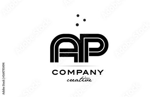 AP black and white combination alphabet bold letter logo with dots. Joined creative template design for company and business