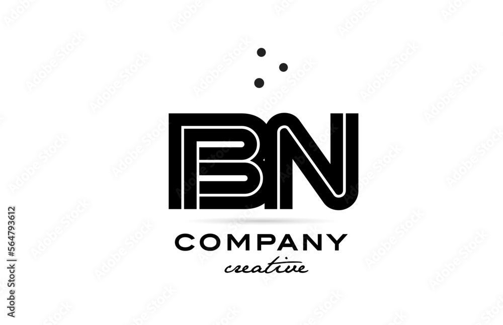 Fototapeta premium BN black and white combination alphabet bold letter logo with dots. Joined creative template design for company and business