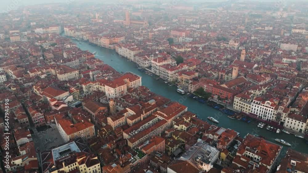 Aerial View Of Grand Canal And Venice City At Sunrise In Italy. Aerial View Of Grand Canal And Venice City At Sunrise In Italy.