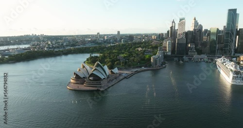 Sydney Opera House And Cruise Docked In The Terminal In Circular Quay, Sydney, Australia. - aerial photo