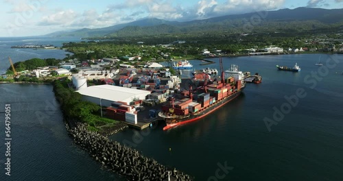 Apia Port And Marina In Upolu, Samoa - aerial drone shot photo