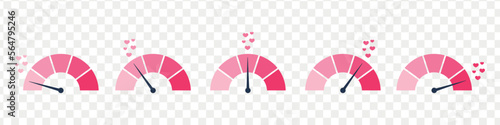 Red love meter for saint valentine's day. Romance scale indicator with level attraction heart. Vector isolated illustration