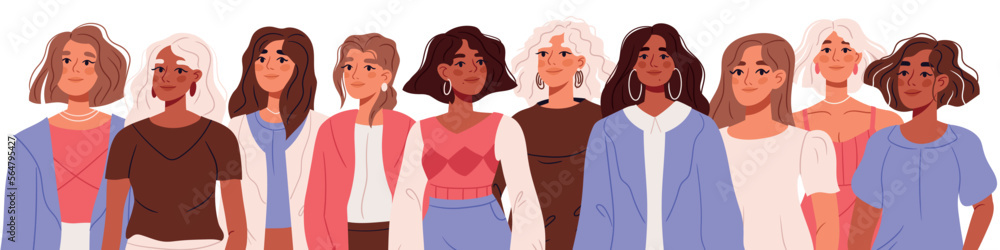 International women's day. Womens history month. Power girls empowerment. Concept for equality, sisterhood community, feminism. Flat vector illustrations isolated on white background International women's day. Womens history month. Power girls empowerment. Concept for equality, sisterhood community, feminism. Flat vector illustrations isolated on white background