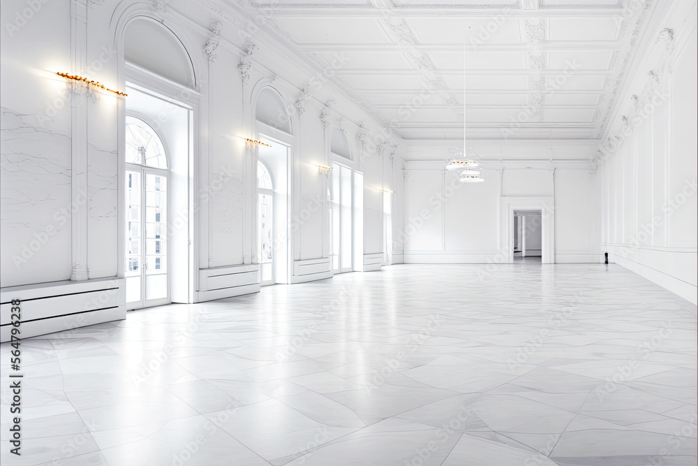 Naklejka premium Fancy empty white room hall ballroom interior for display presentation, 