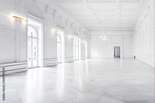 Fancy empty white room hall ballroom interior for display presentation, 