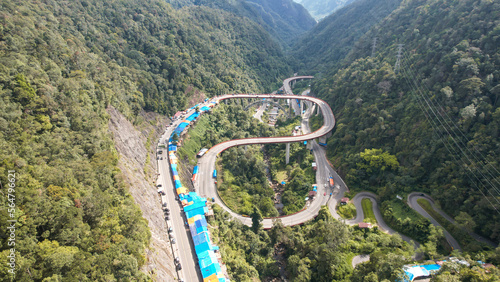 Aerial view of Kelok 9 bridge West Sumatra. Payakumbuh, Indonesia