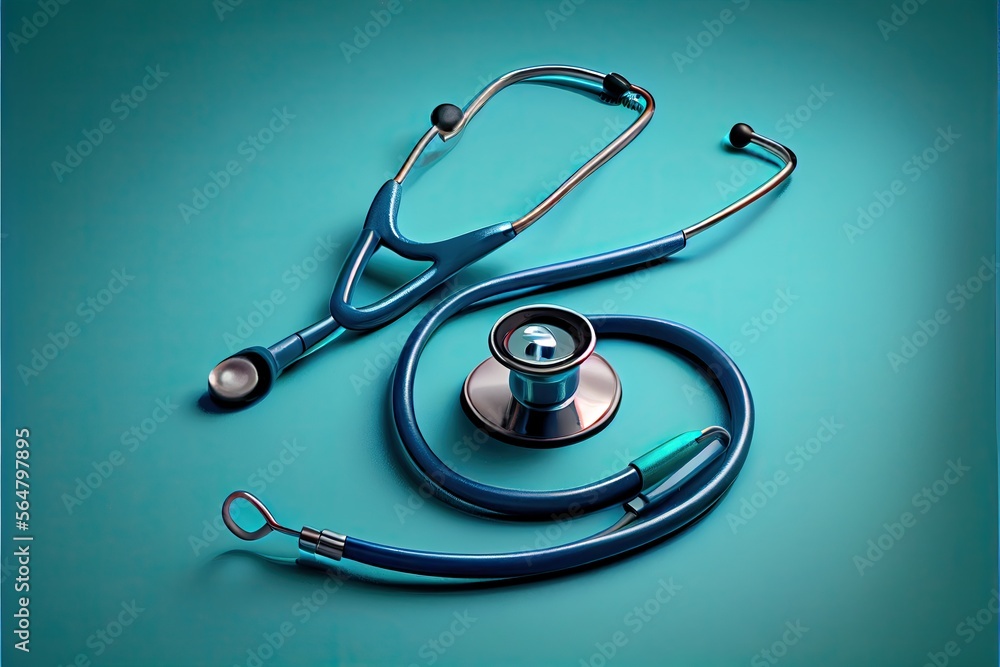 Doctor stethoscope on blue background - generative ai Doctor stethoscope on blue background - generative ai
