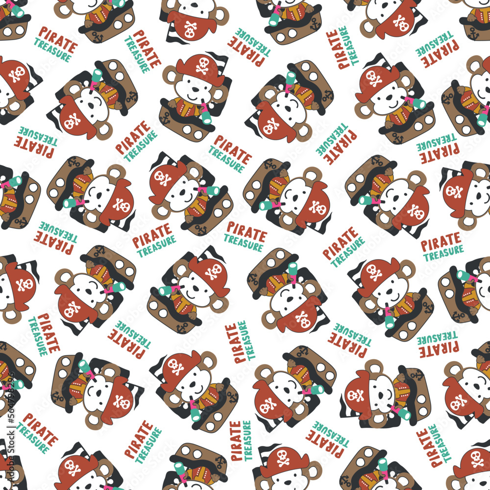 Obraz premium Seamless pattern of funny monkey pirate, Can be used for t-shirt print, Creative vector childish background for fabric textile, nursery wallpaper and other decoration.
