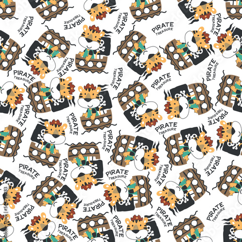 Fototapeta Naklejka Na Ścianę i Meble -  Seamless pattern of funny tiger pirate, Can be used for t-shirt print, Creative vector childish background for fabric textile, nursery wallpaper and other decoration.