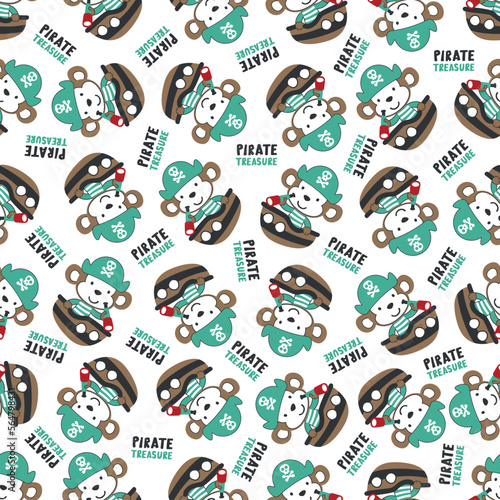 Seamless pattern of funny monkey pirate, Can be used for t-shirt print, Creative vector childish background for fabric textile, nursery wallpaper and other decoration.