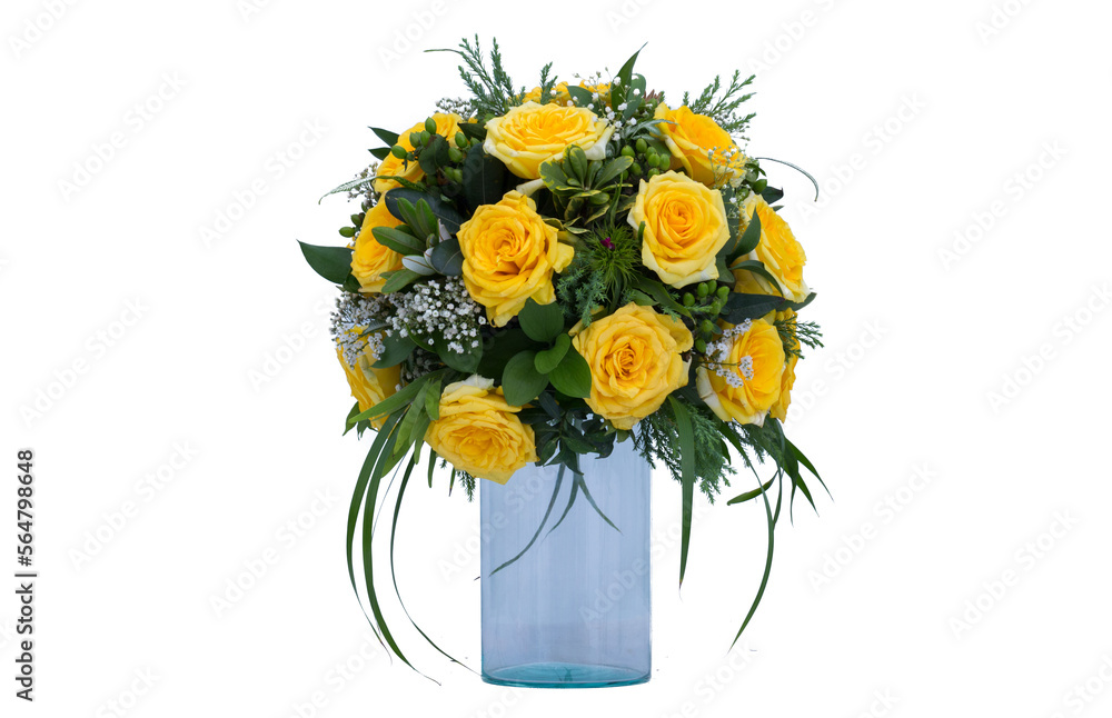 Many kinds of beautiful flowers arranged bouquet put it in a decorated vase