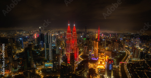 Photography Aerial Panoramic view of Kuala Lumpur Cityscape during Chinese New Year 2023