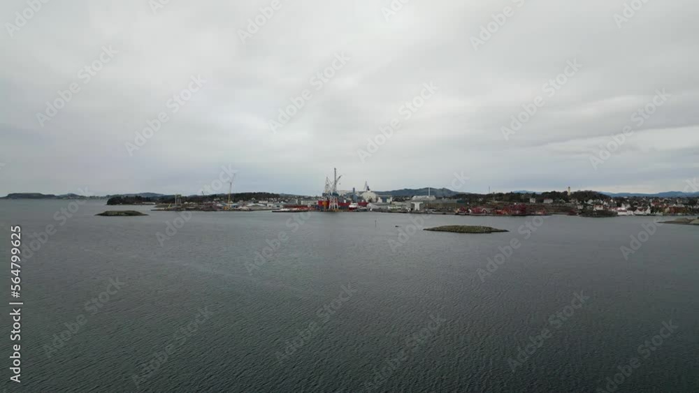 Rosenberg shipyard in Stavanger city, Norway. Aerial forward and sky for copy space Rosenberg shipyard in Stavanger city, Norway. Aerial forward and sky for copy space