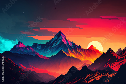 Beautiful sunset in the mountains, warm colors