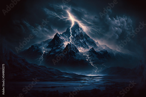 Mountain top and lightning
