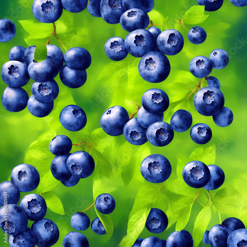 Loose Blueberries Close Up, Illustration.