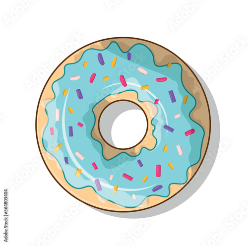 Blue donut icon. Sweetness, dessert and delicacy, gourmet. Minimalistic logotype for company and organization, branding. Flour products in glaze. Cartoon flat vector illustration