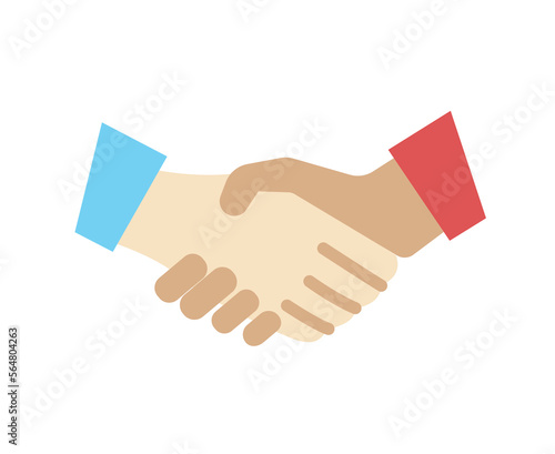 Hand shake icon. Entrepreneur and investor make deal, metaphor for successful negotiations. Collaboration, partnership and cooperation. Graphic element for website. Cartoon flat vector illustration