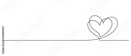 One continuous line drawing of couple hearts and love symbol. Thin curl border and romantic symbol in simple linear style. Editable stroke. Minimalistic border and Doodle vector illustration