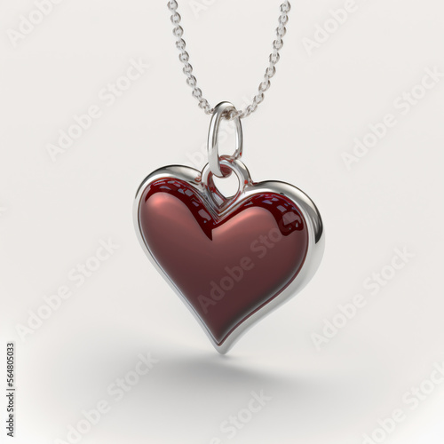Heart Necklace With Chain. Heart In Red With Silver Chain. Made With Generative AI.