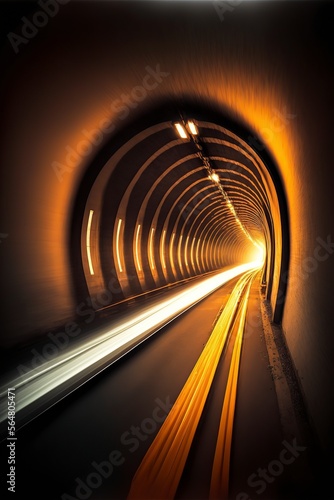 illustration, illuminated tunnel with motion blur effect, image by AI