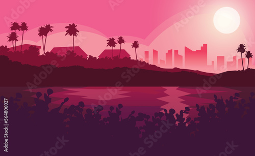 vector flat cityscape at sunset