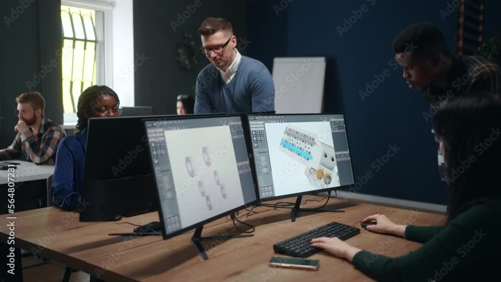 teamwork in office of international design company, diverse people black and caucasian working together teamwork in office of international design company, diverse people black and caucasian working together