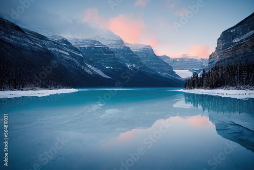 A photo of Lake Louise in Alberta  Canada in the winter  showcasing the stunning natural beauty of the area.