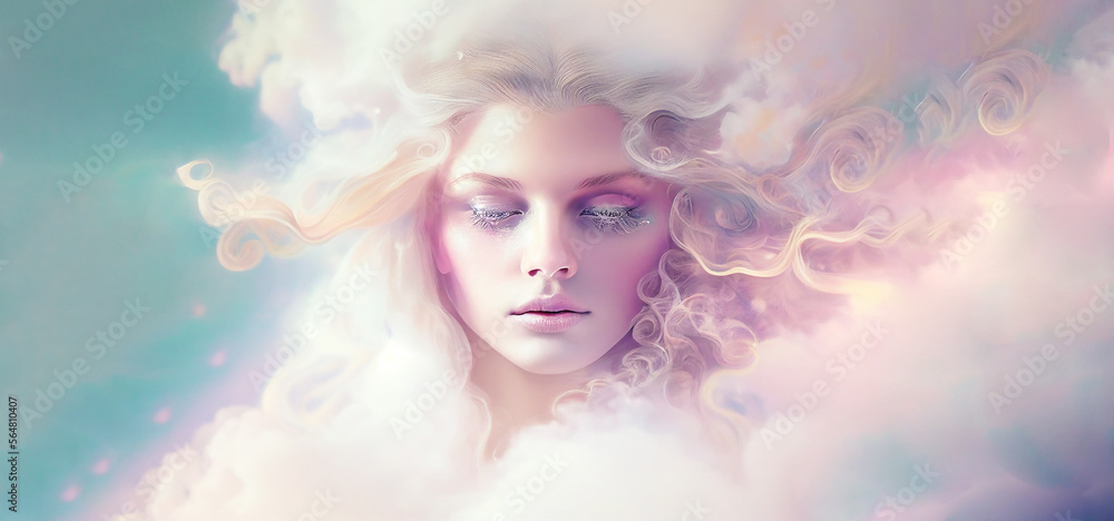 Air element woman goddess fantasy human representation. Generative AI model