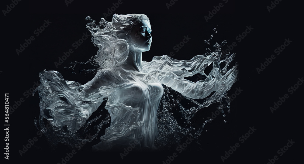 Water element woman goddess fantasy human representation. Generative AI