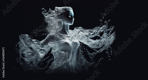 Water element woman goddess fantasy human representation. Generative AI model photo