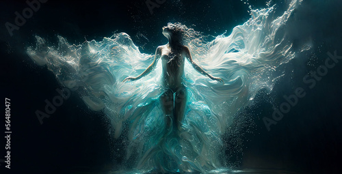 Water element woman goddess fantasy human representation. Generative AI model